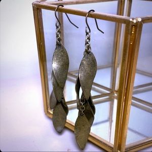 Metal Leaf Dangle Earrings Antique Gold Finish